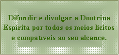 Caixa de texto: Difundir e divulgar a Doutrina Esprita por todos os meios lcitos e compatveis ao seu alcance.